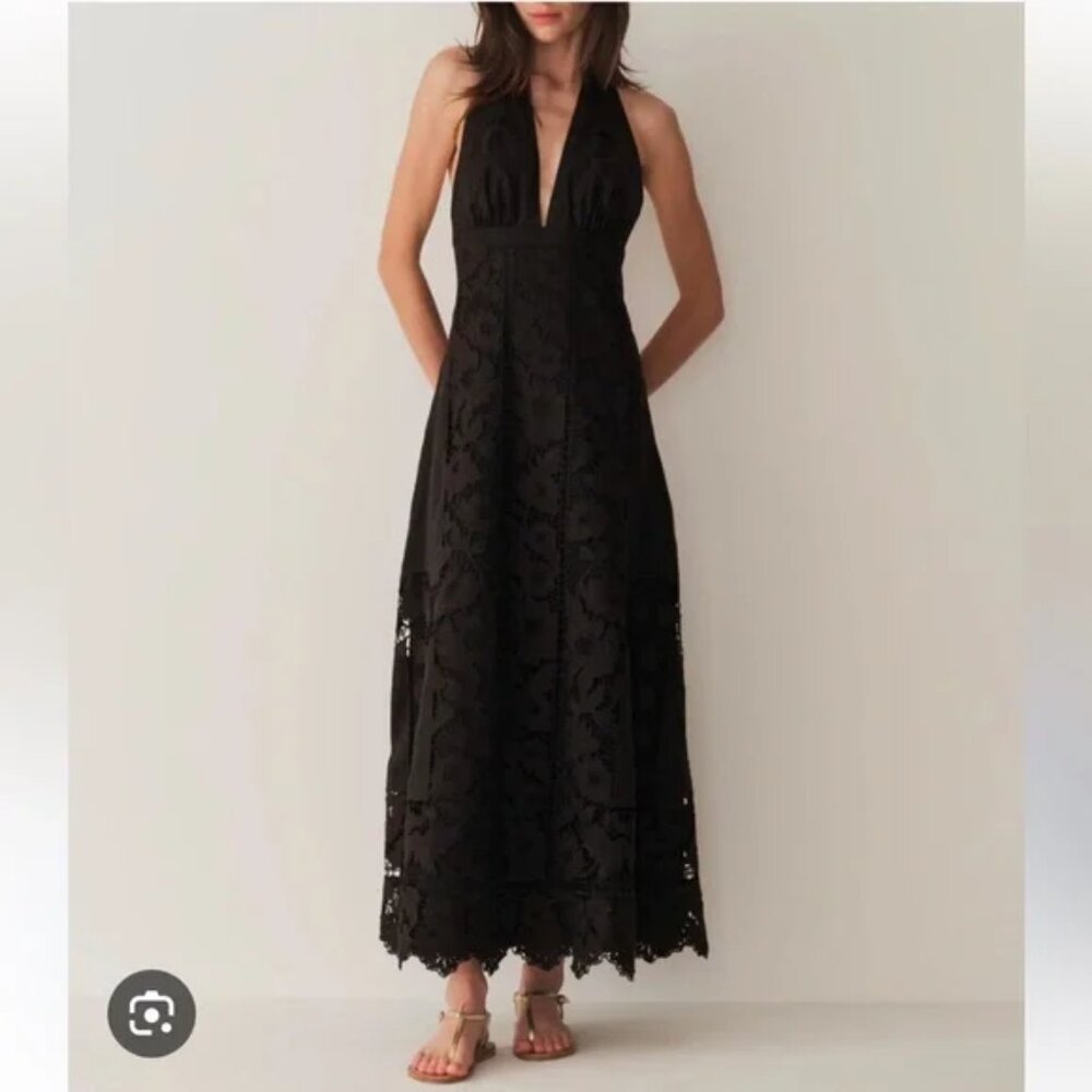 NWT Doen Heirloom Mariza Halter Midi Dress Black XS